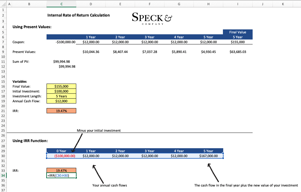 IRR using prebuilt function