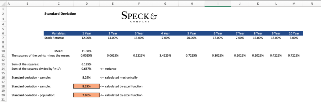 standard deviation in excel